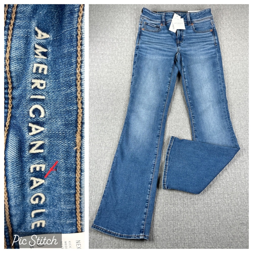 New American Eagle Kick Bootcut Jeans Women 0 Short Blue medium wash Stretch
